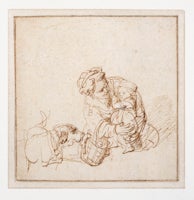 Woman with a Child Frightened by a Dog